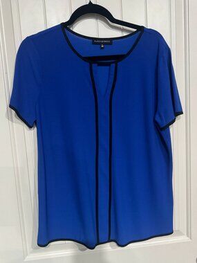 Fifty Street Women's Dressy Top Blue with Black Trim Size Large